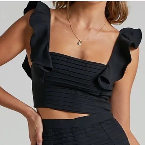 Showpo. Tops - Showpo. | Black ruffle sleeve cropped tank
